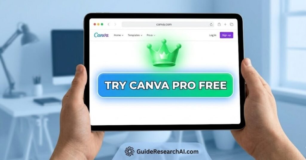 Step-by-Step Tutorial: How to Activate Canva Pro 30-Day Free Trial on a Tablet.